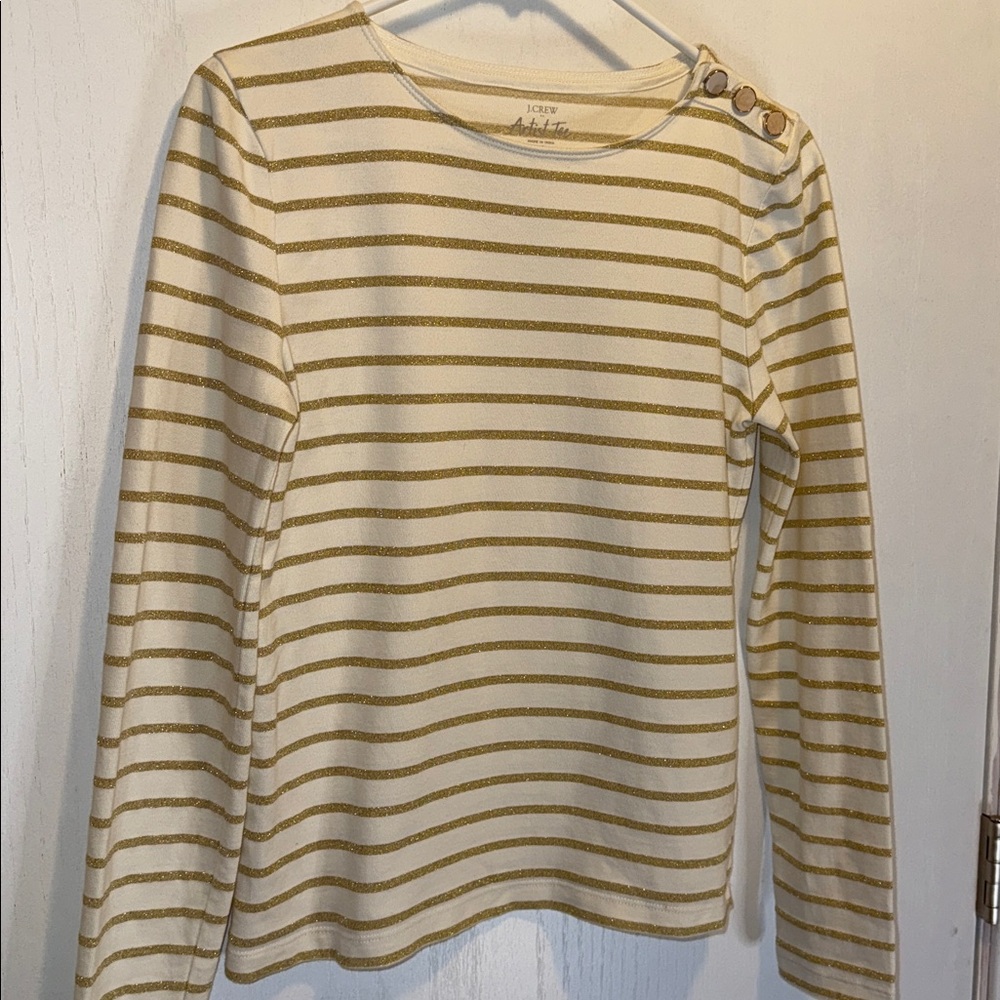 J.Crew Long Sleeve Striped Artist Tee w/buttons on the shoulder Thick material